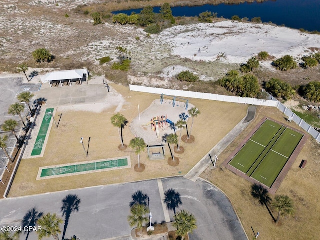 bird's eye view featuring a water view