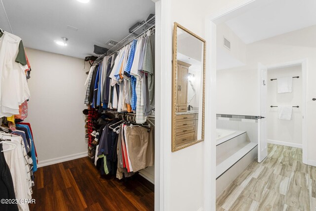 spacious closet with hardwood / wood-style floors