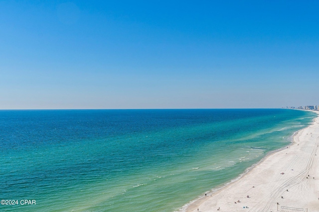 property view of water featuring a beach view