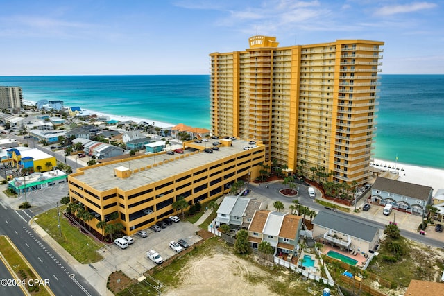 aerial view featuring a beach view and a water view