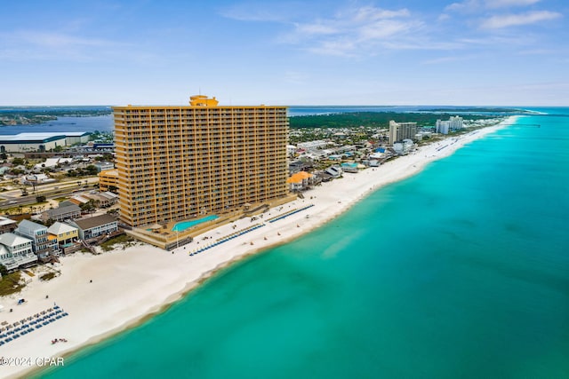 aerial view with a beach view and a water view