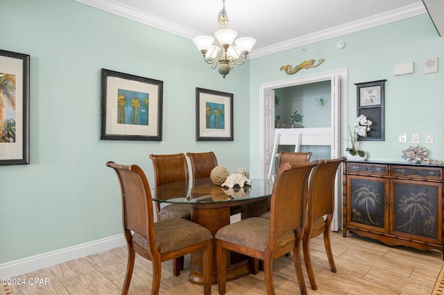 dining area featuring a chandelier and ornamental molding