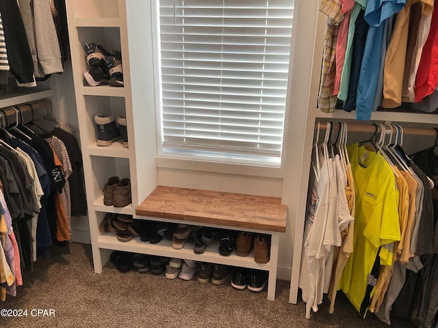 spacious closet with dark carpet