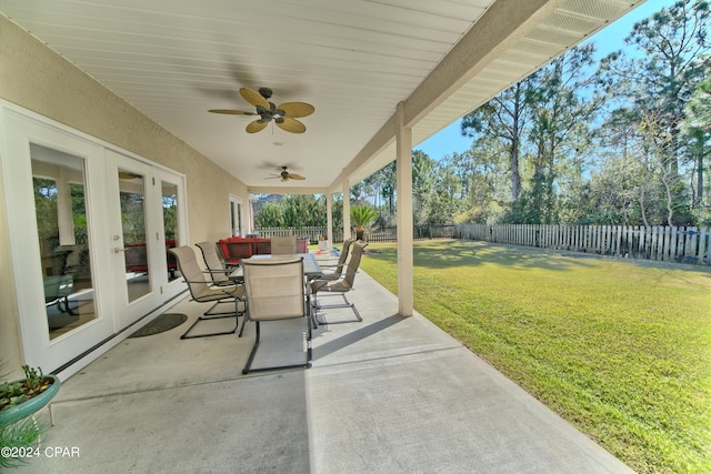 view of patio / terrace with ceiling fan and french doors