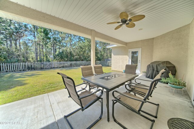 view of patio featuring ceiling fan and area for grilling