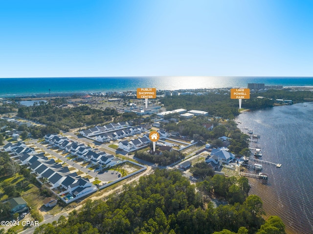 aerial view with a water view