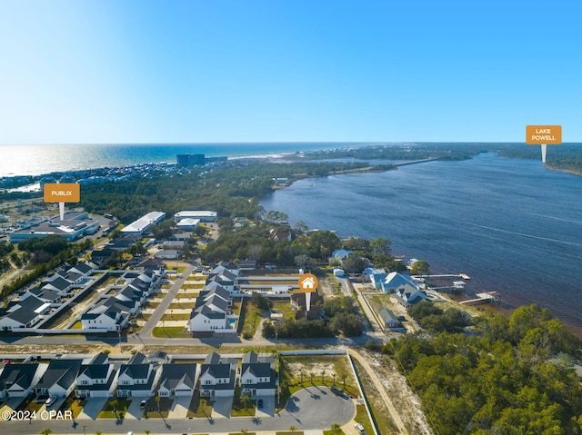 aerial view with a water view