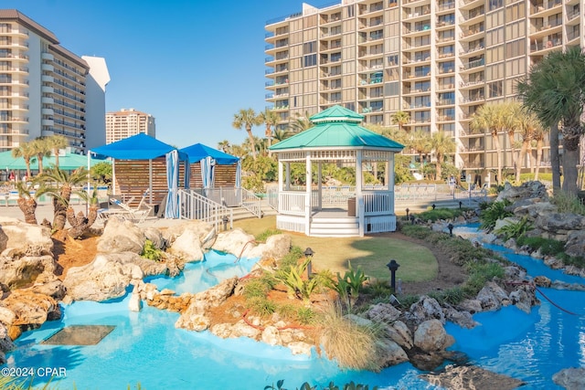 view of pool featuring a gazebo