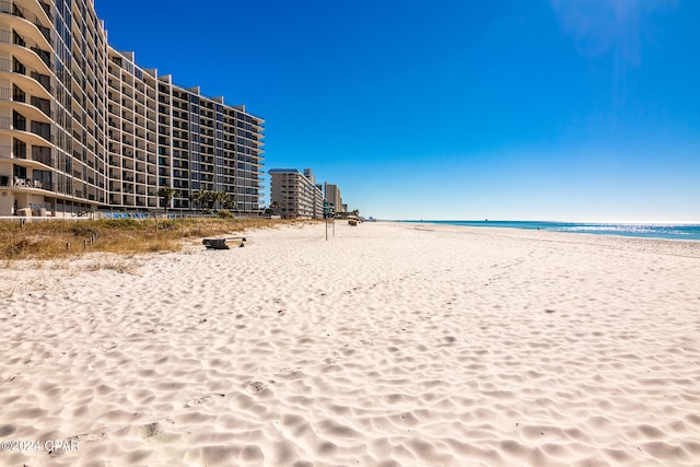 property view of water featuring a view of the beach