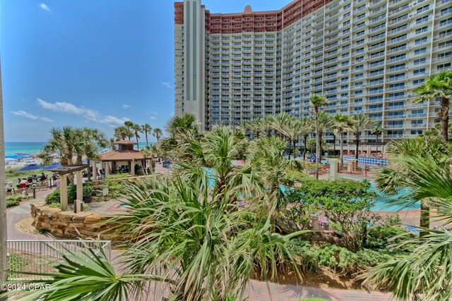 view of building exterior featuring a water view