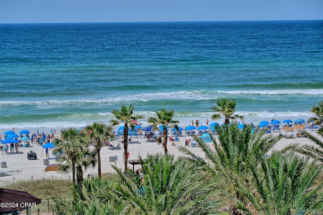 view of water feature with a beach view