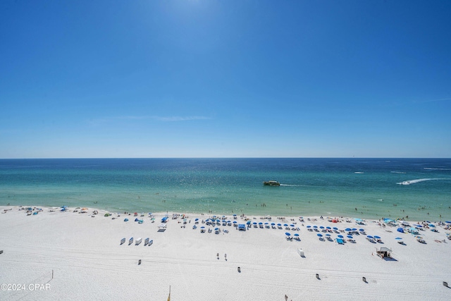 view of water feature with a beach view