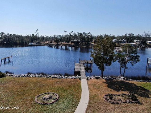 water view with a boat dock