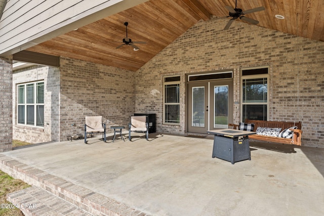 view of terrace featuring french doors and ceiling fan