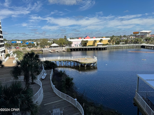 dock area featuring a water view