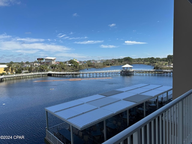 dock area featuring a water view