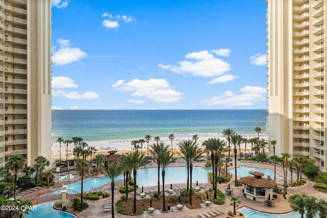 view of water feature featuring a beach view