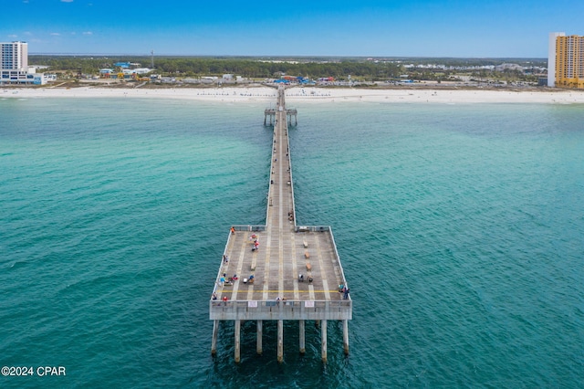 aerial view featuring a beach view and a water view