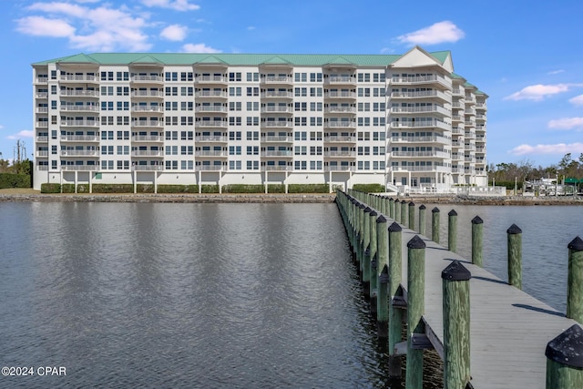 view of dock featuring a water view