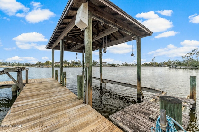 dock area with a water view