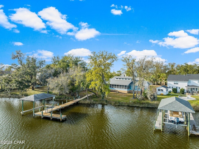 view of dock with a water view