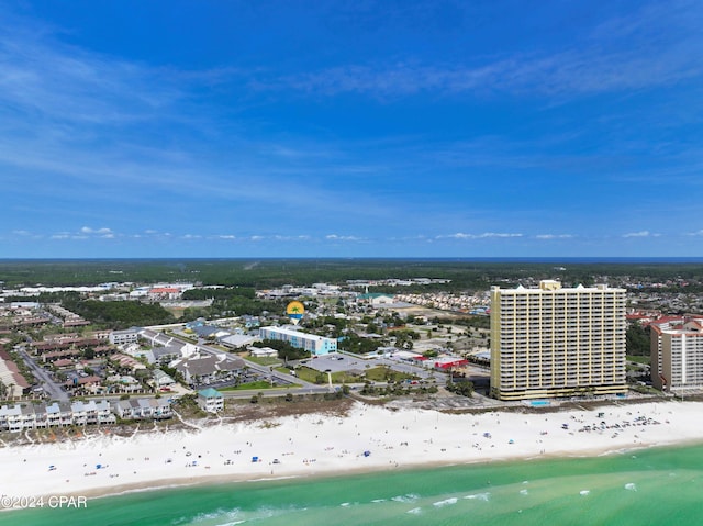 aerial view featuring a beach view and a water view