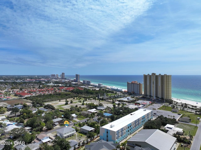 aerial view with a view of the beach and a water view