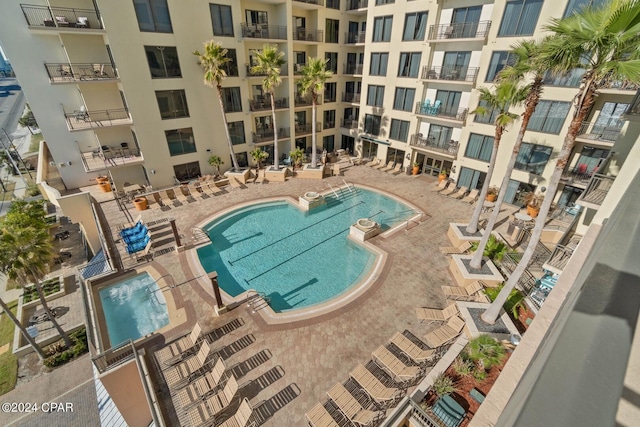 view of pool featuring a patio