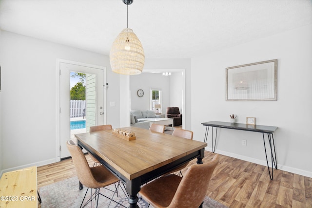 dining room featuring a healthy amount of sunlight and light hardwood / wood-style flooring