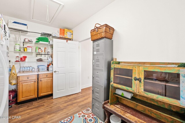 interior space with dark wood-type flooring