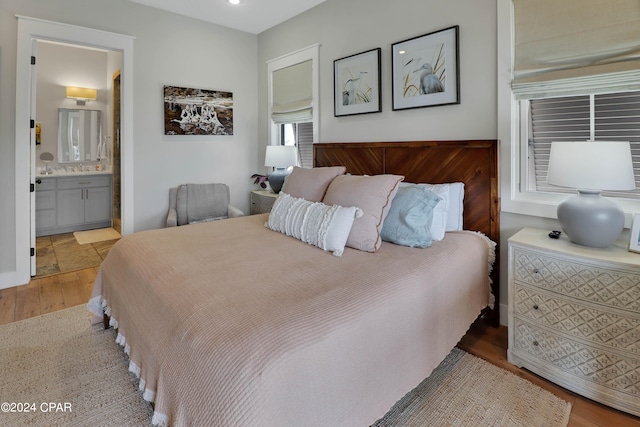 tiled bedroom with connected bathroom