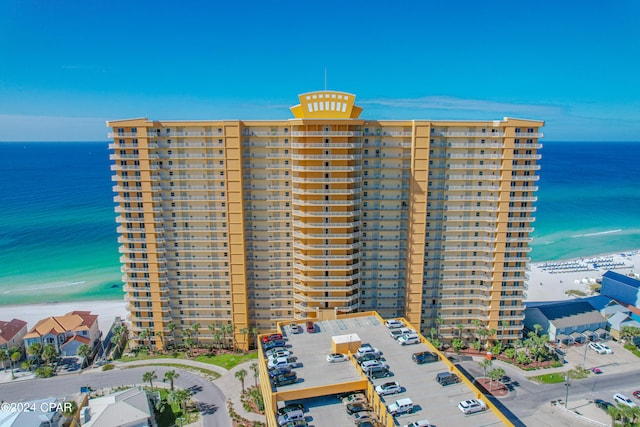 exterior space with a water view