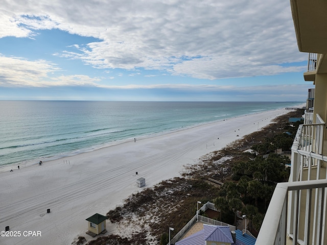 view of water feature featuring a beach view