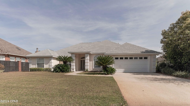 view of front facade featuring a front yard and a garage