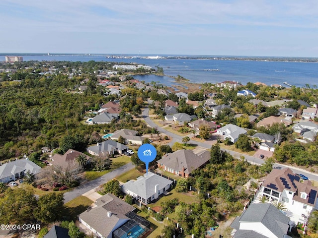 aerial view with a water view