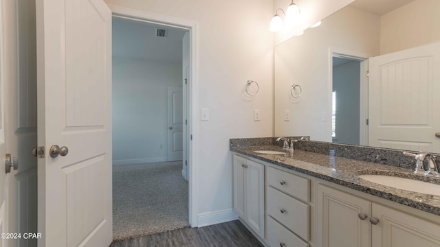 bathroom featuring vanity and wood-type flooring