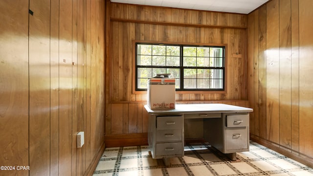 unfurnished office with wooden walls