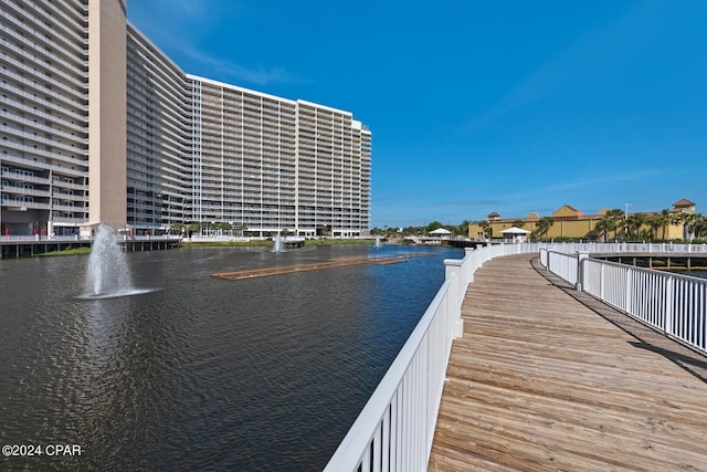 view of dock with a water view