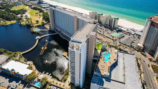 aerial view with a water view