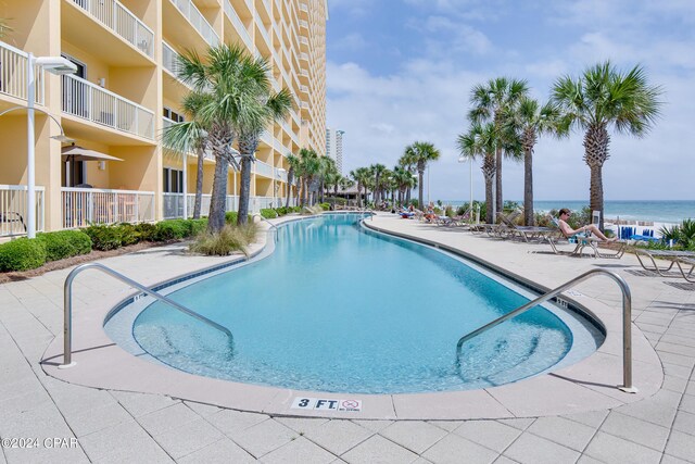 view of patio / terrace with a water view