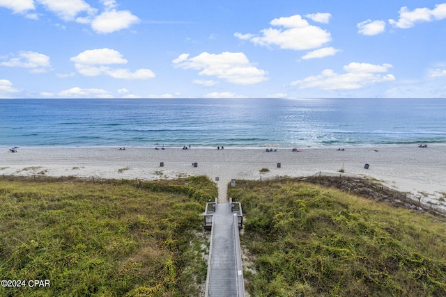 view of water feature with a beach view