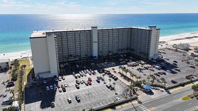 bird's eye view with a view of the beach and a water view