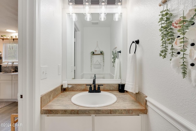 bathroom with vanity and wood-type flooring