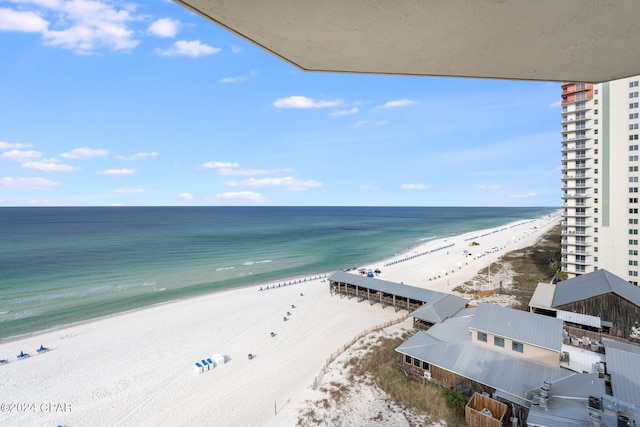 view of water feature with a beach view