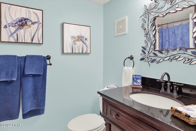 bathroom featuring toilet and vanity with extensive cabinet space