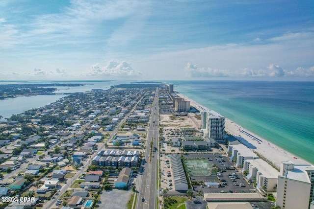 aerial view with a beach view and a water view