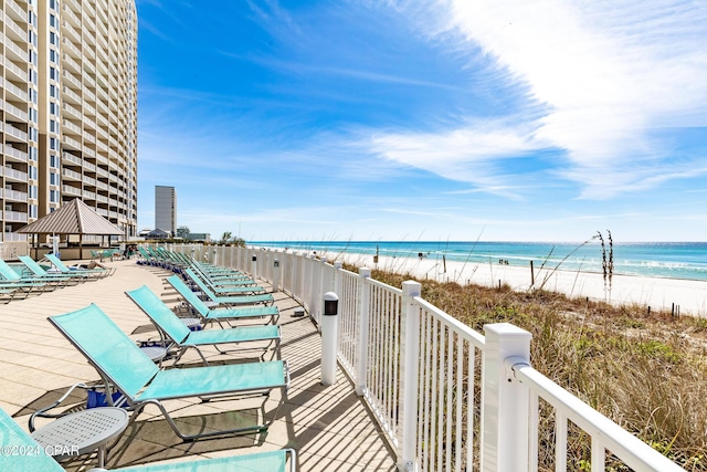 exterior space featuring a gazebo and a view of the beach