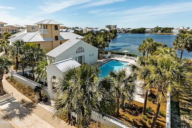 exterior space featuring a water view