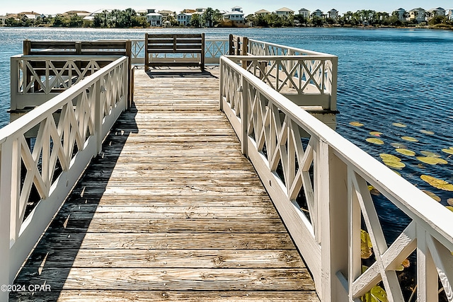 view of dock with a water view