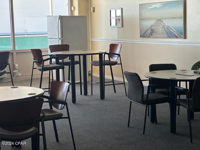 dining room with a wealth of natural light and carpet